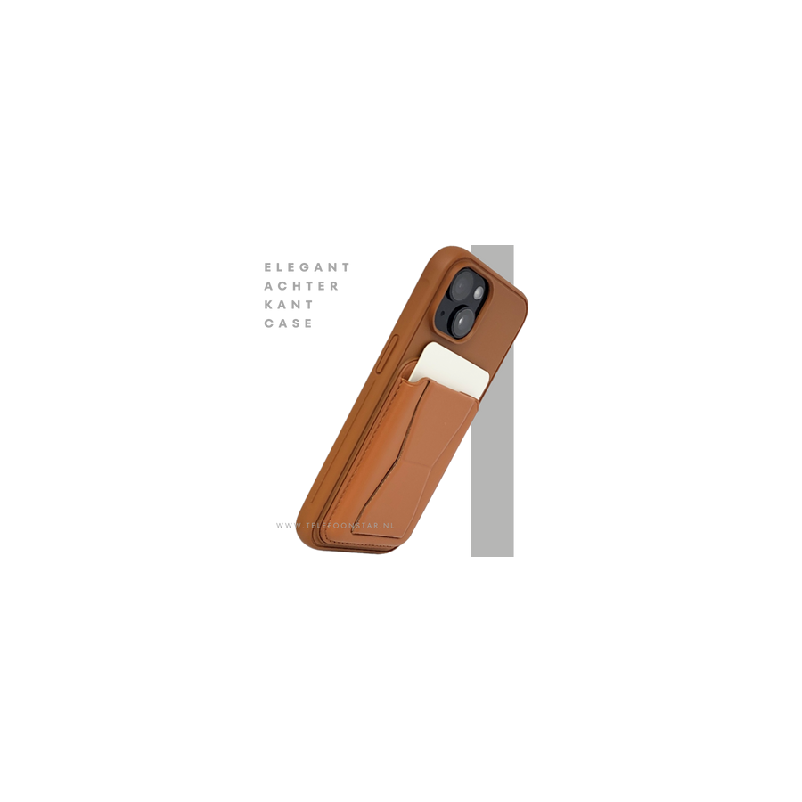 iPhone 15 Hoesje &ndash; Cognacbruin met Pasjeshouder | Functioneel &amp; Stijlvol