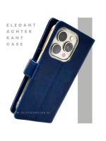 iPhone 15 Pro Bookcase Hoesje Blauw &ndash; Elegant Leren Look met Magnetische Sluiting