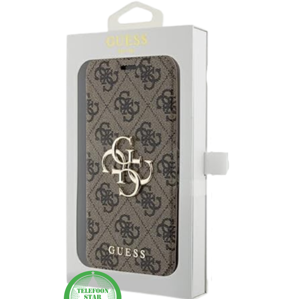 Hoesje voor iPhone 15 Bookcase &ndash; LuxeBruin Lederen Look met Goudkleurig Logo Geef je iPhone 15 een stijlvolle en elegante uitstraling met ditBruin bookcase hoesje. – foto 4