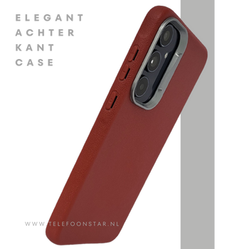 Samsung Galaxy A55 Hoesje Rood Luxe Leren Backcover met Metalen Camera Bescherming