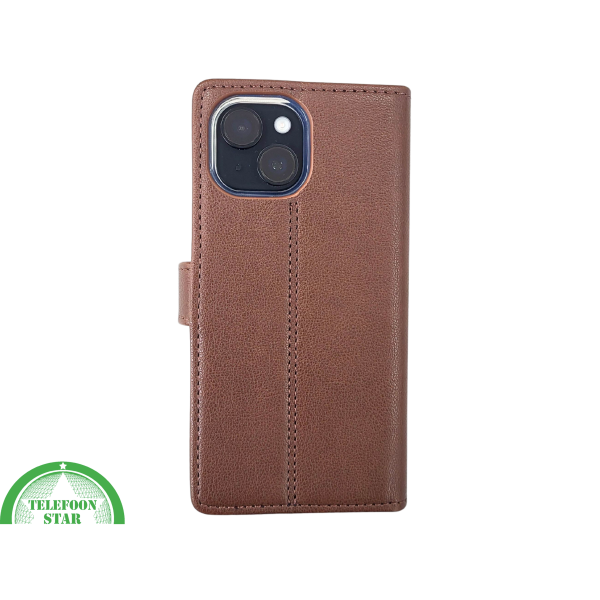 iPhone 15 Plus Hoesje Donkerbruin &ndash; Bookcase met Pasjeshouder – foto 3