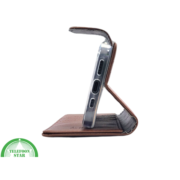 iPhone 15 Plus Hoesje Donkerbruin &ndash; Bookcase met Pasjeshouder – foto 4