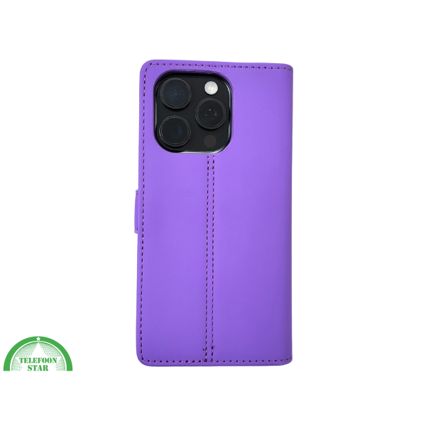 iPhone 16 Pro Paars Bookcase Hoesje Leren Look Met Magnetische Sluiting – foto 3