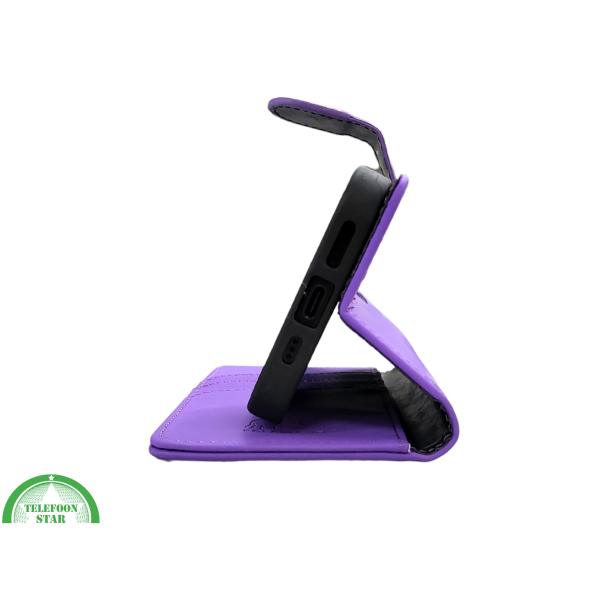 iPhone 16 Pro Paars Bookcase Hoesje Leren Look Met Magnetische Sluiting – foto 4