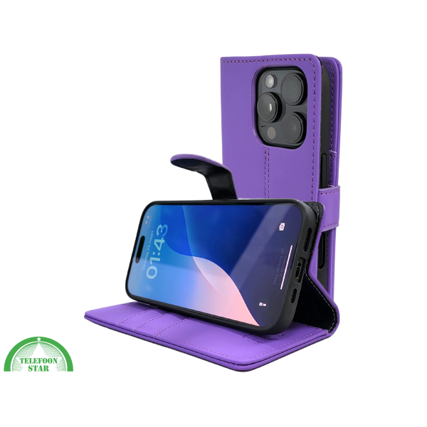 iPhone 16 Pro Paars Bookcase Hoesje Leren Look Met Magnetische Sluiting – foto 5
