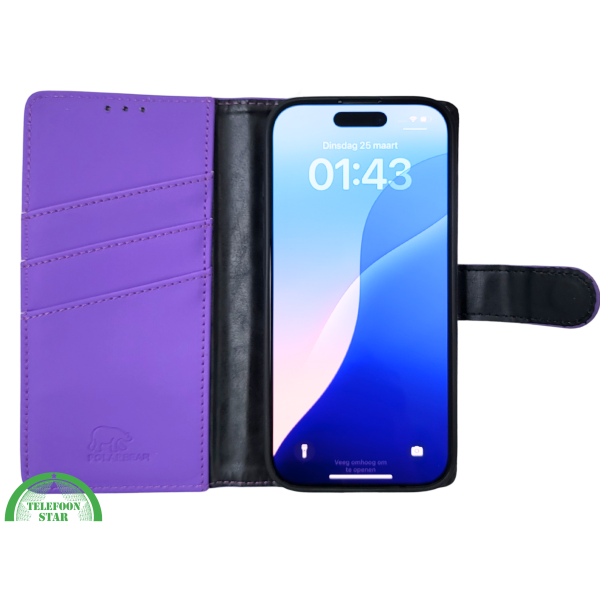 iPhone 16 Pro Paars Bookcase Hoesje Leren Look Met Magnetische Sluiting – foto 6