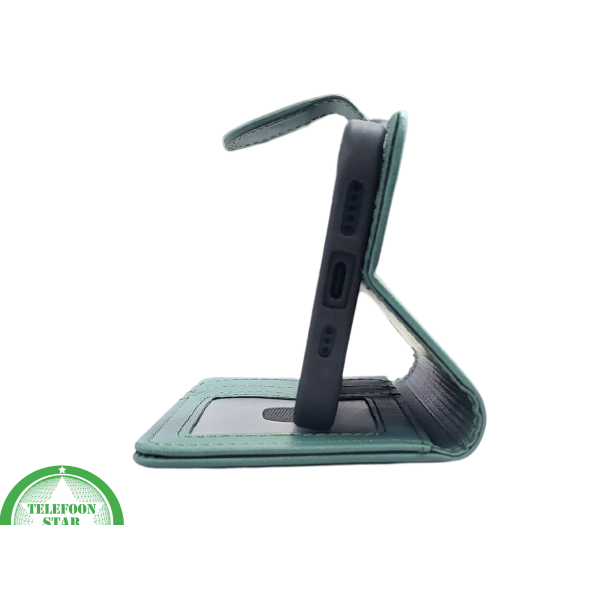iPhone 15 Plus Bookcase Hoesje Groen &ndash; Leren Case met Pasjeshouder – foto 4