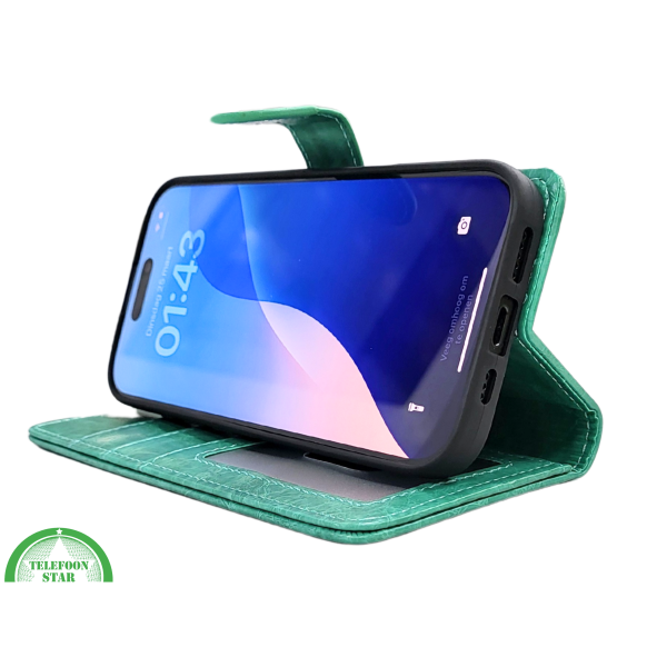 iPhone 16 Pro Bookcase Hoesje &ndash; Turquoise Vintage Look – foto 5