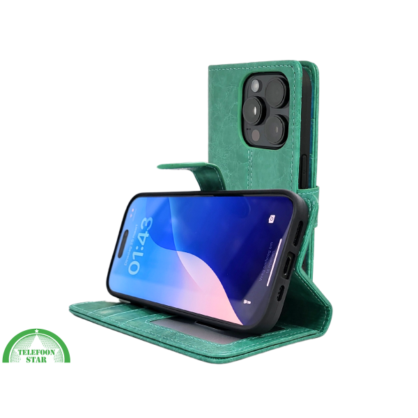 iPhone 16 Pro Bookcase Hoesje &ndash; Turquoise Vintage Look – foto 6