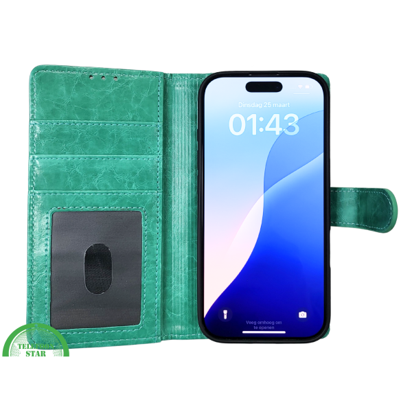 iPhone 16 Pro Bookcase Hoesje &ndash; Turquoise Vintage Look – foto 7