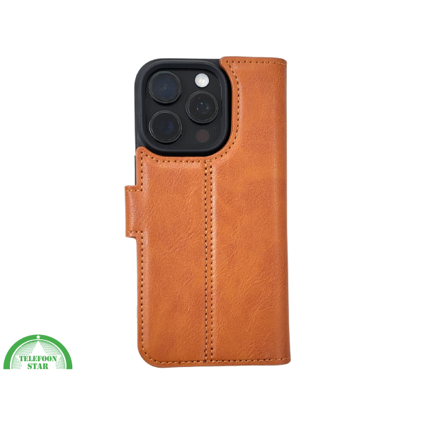 iPhone 16 Pro Max Insteekhoesje Lichtbruin &ndash; Stijlvolle Leren Look met Open Bovenkant – foto 3
