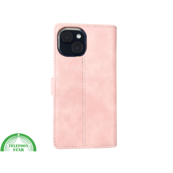 iPhone 15 Plus Hoesje Roze &ndash; Bookcase met Pasjeshouder en Leren Look – foto 3
