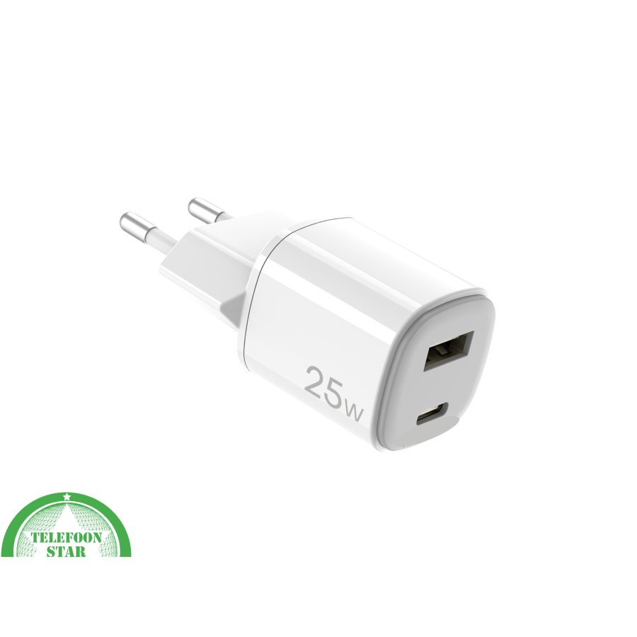 25W Snellader USB-A en USB-C Adapter &ndash; Compacte Duo Adapter