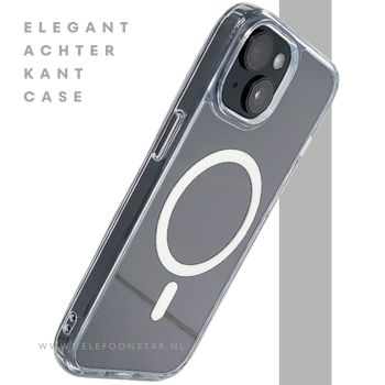 iPhone 15 Hoesje &ndash; Transparant Met Witte MagSafe Ring | Strak, Slim & Beschermend