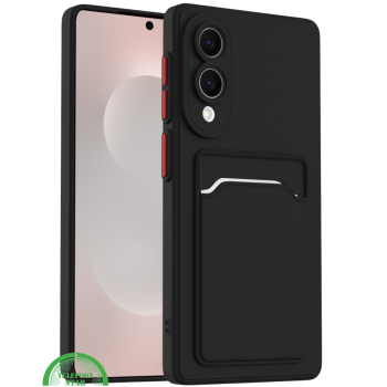 Zwart Transparant Hoesje voor Samsung S25 Edge met Kaarthouder, Praktisch, Slank & Schokbestendig