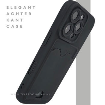 iPhone 16 Pro Zwart Hoesje Met Kaarthouder Stevige Bescherming Rugcover