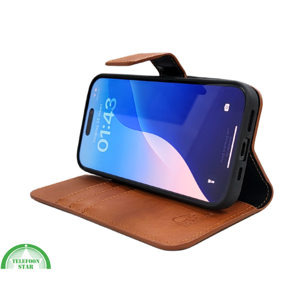 iPhone 16 Pro Max Insteekhoesje Lichtbruin &ndash; Stijlvolle Leren Look met Open Bovenkant – foto 5