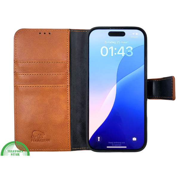 iPhone 16 Pro Max Insteekhoesje Lichtbruin &ndash; Stijlvolle Leren Look met Open Bovenkant – foto 7