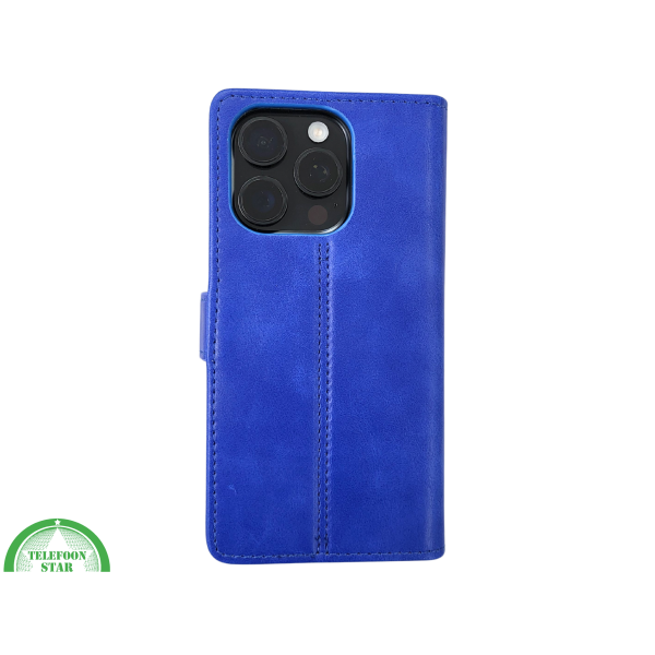 iPhone 16 Pro Max Bookcase Hoesje Blauw &ndash; Leren Look met Magnetische Sluiting – foto 3