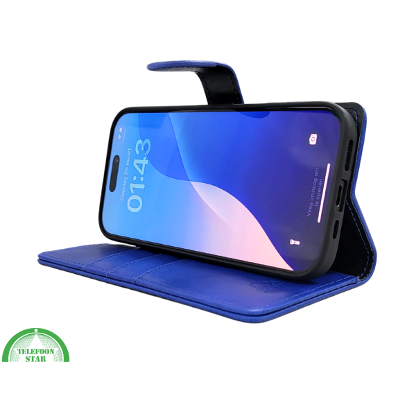 iPhone 16 Pro Max Bookcase Hoesje Blauw &ndash; Leren Look met Magnetische Sluiting – foto 5