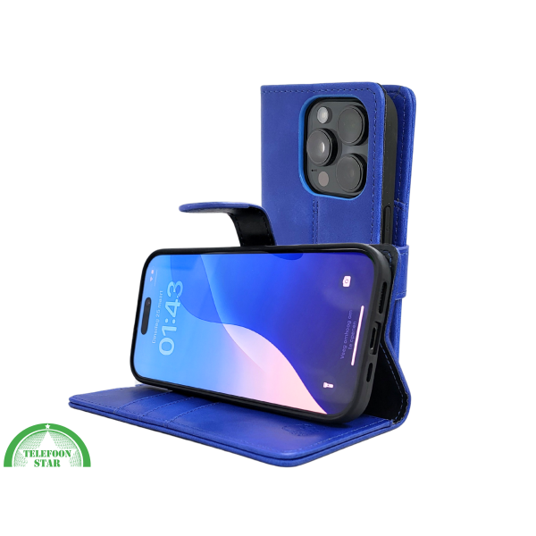 iPhone 16 Pro Max Bookcase Hoesje Blauw &ndash; Leren Look met Magnetische Sluiting – foto 6