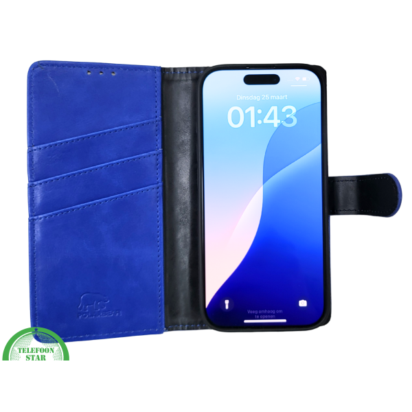 iPhone 16 Pro Max Bookcase Hoesje Blauw &ndash; Leren Look met Magnetische Sluiting – foto 7