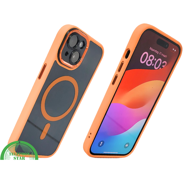 iPhone 15 Plus MagSafe Hoesje Oranje-Zwart &ndash; Sportieve Look met Magnetische MagSafe Ring – foto 2