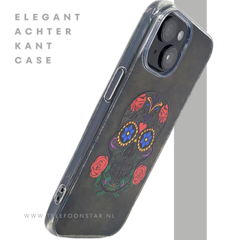 iPhone 15 Hoesje &ndash; Sugar Skull Design | Transparant, Kleurrijk & Uniek
