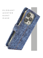 iPhone 15 Pro Jeans Look Hoesje &ndash; Stoere Bookcase met Pasjeshouder | Telefoonstar