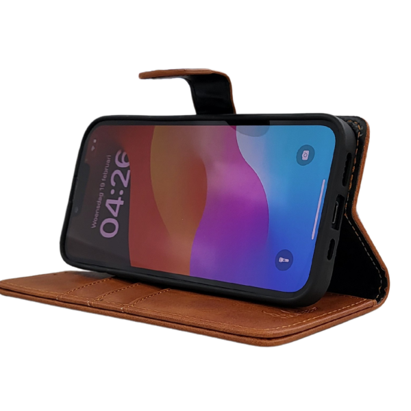 Hoesje voor iPhone 17e Licht bruin Leerlook Wallet Case – foto 4