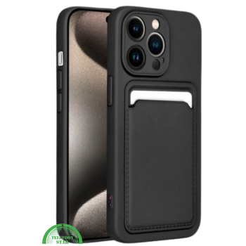 Zwart Hoesje voor iPhone 15 Pro Max Transparant met Kaartvak, Shockproof, Sterk & Handig Ontwerp