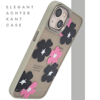 iPhone 13 / 14 Hoesje &ndash; Matgroene Rand met Bloemenprint Zwart/Roze | Telefoonstar