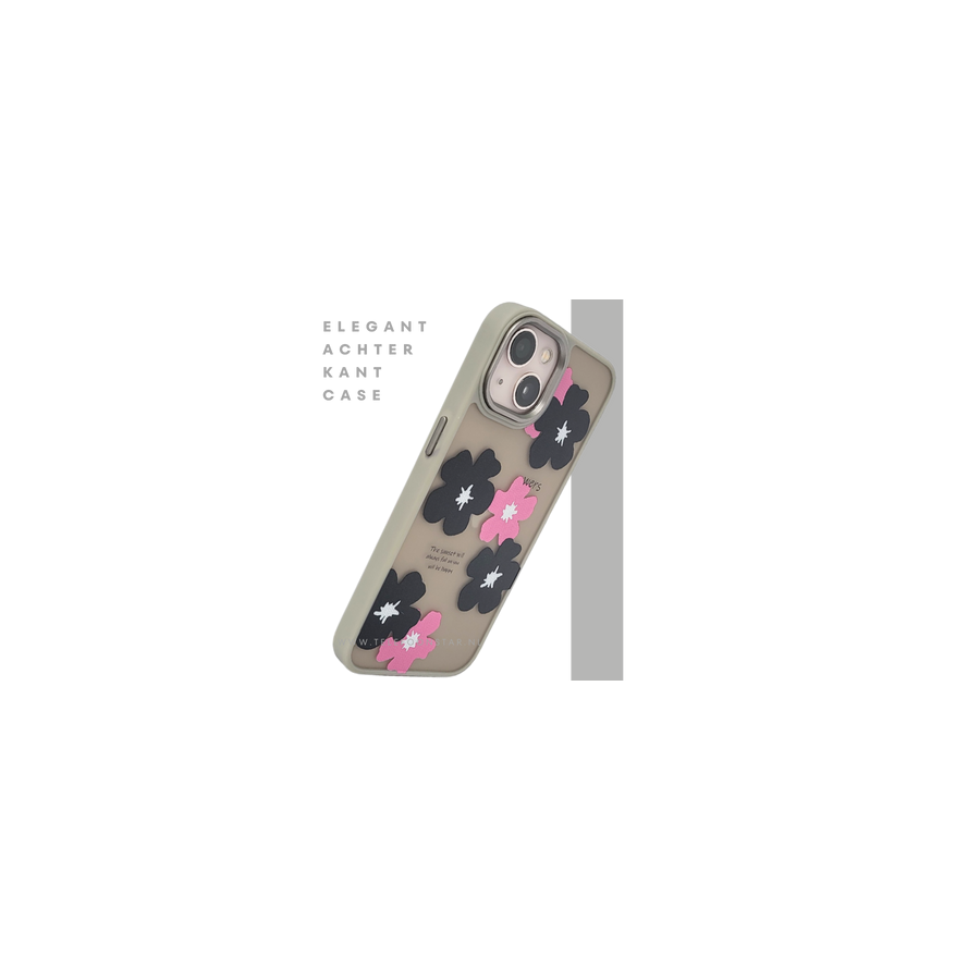 iPhone 13 / 14 Hoesje &ndash; Matgroene Rand met Bloemenprint Zwart/Roze | Telefoonstar