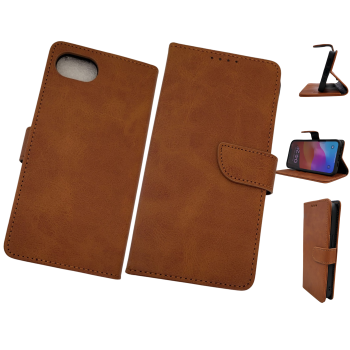 Luxe Boek iPhone 16E (2025)Licht bruin Leerlook Wallet Case