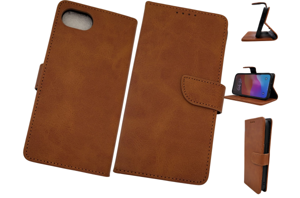 Luxe Boek iPhone 16E (2025)Licht bruin Leerlook Wallet Case