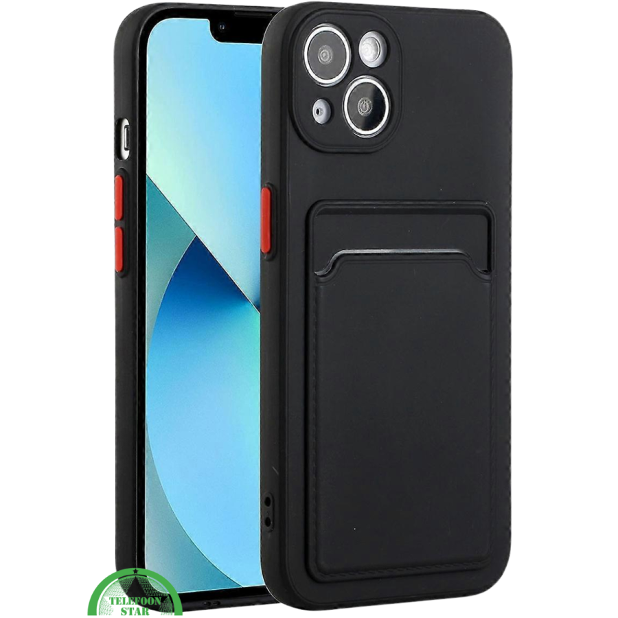 Zwart Transparant Shockproof Hoesje voor iPhone 15 met Kaarthouder &ndash; Praktisch &amp; Supersterk
