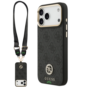 Hoesje voor iPhone 17 Pro Zwart Guess afneembare schouder- en polsband