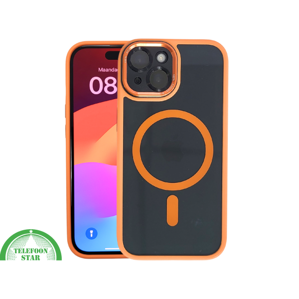 iPhone 15 Plus MagSafe Hoesje Oranje-Zwart &ndash; Sportieve Look met Magnetische MagSafe Ring – foto 3