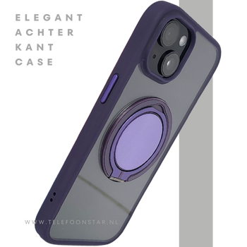 iPhone 15 Hoesje &ndash; Transparant Met Paarse Ringhouder | Stijlvol, Praktisch & Betrouwbaar