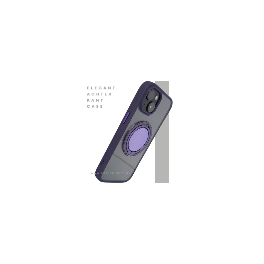 iPhone 15 Hoesje &ndash; Transparant Met Paarse Ringhouder | Stijlvol, Praktisch &amp; Betrouwbaar