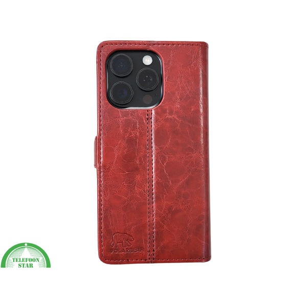 iPhone 16 Pro Max Bookcase Hoesje Rood &ndash; Vintage Leren Look met Magnetische Sluiting – foto 3