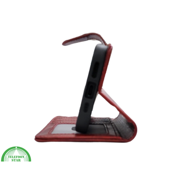 iPhone 16 Pro Max Bookcase Hoesje Rood &ndash; Vintage Leren Look met Magnetische Sluiting – foto 4
