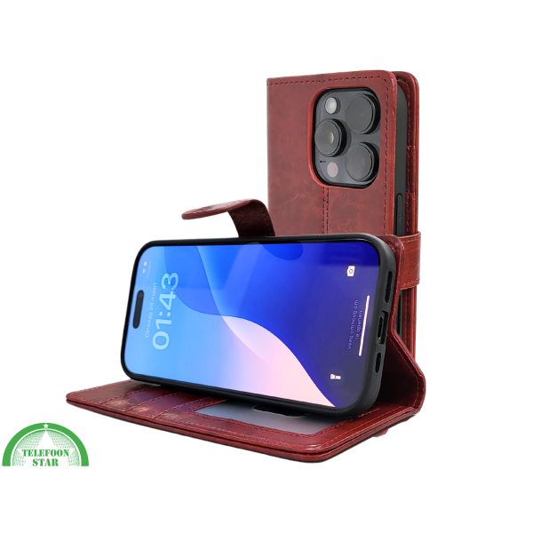 iPhone 16 Pro Max Bookcase Hoesje Rood &ndash; Vintage Leren Look met Magnetische Sluiting – foto 6