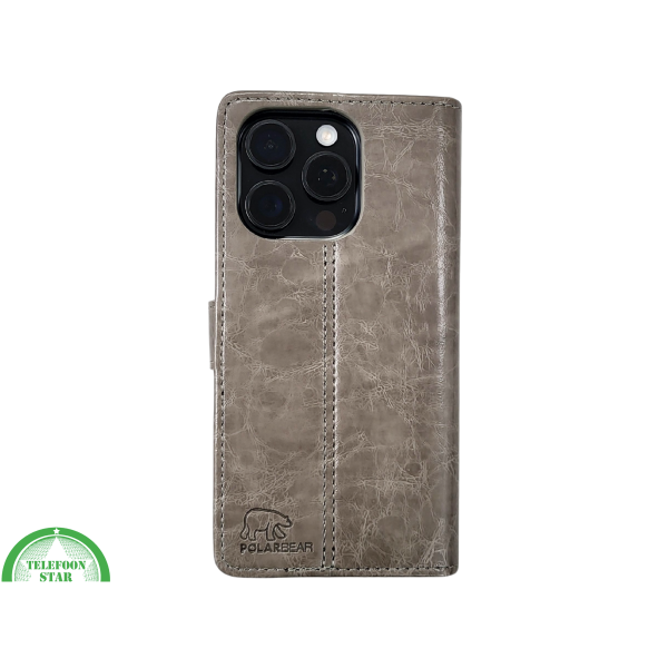 iPhone 16 Pro Max Bookcase Hoesje Taupe &ndash; Vintage Leren Look met Magnetische Sluiting – foto 3