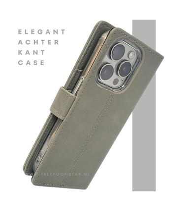 iPhone 15 Pro Hoesje Grijs &ndash; Elegant Bookcase met Pasjeshouder | Telefoonstar