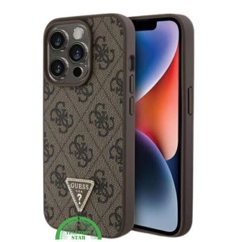 iPhone 15 Pro Beste Stoffen Hoesje &ndash; Bruin Design met Logo en Premium Bescherming