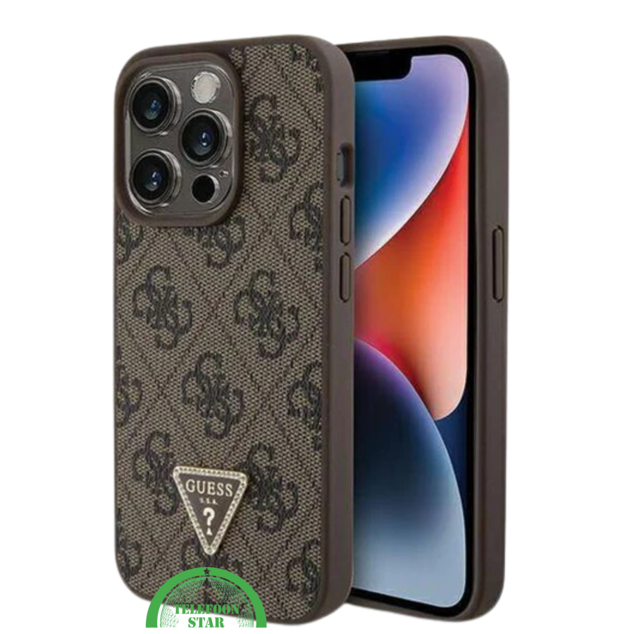 iPhone 15 Pro Beste Stoffen Hoesje &ndash; Bruin Design met Logo en Premium Bescherming
