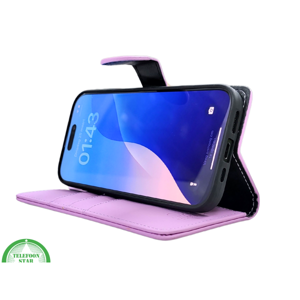 iPhone 16 Pro Bookcase Hoesje Lichtroze &ndash; Elegante Leren Look met Magnetische Sluiting – foto 5