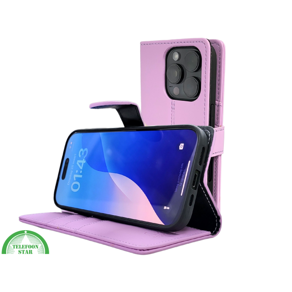 iPhone 16 Pro Bookcase Hoesje Lichtroze &ndash; Elegante Leren Look met Magnetische Sluiting – foto 6