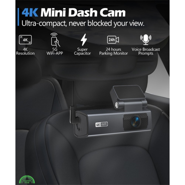 4K WiFi Dashcam Voor Auto Met Achtercamera &ndash; Ultra HD Dashboard Camera Met App Bediening – foto 3